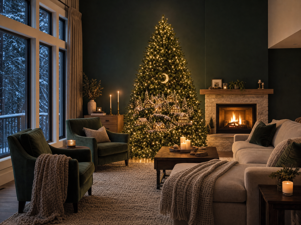 Spellglow tree lit in an elegant living room
